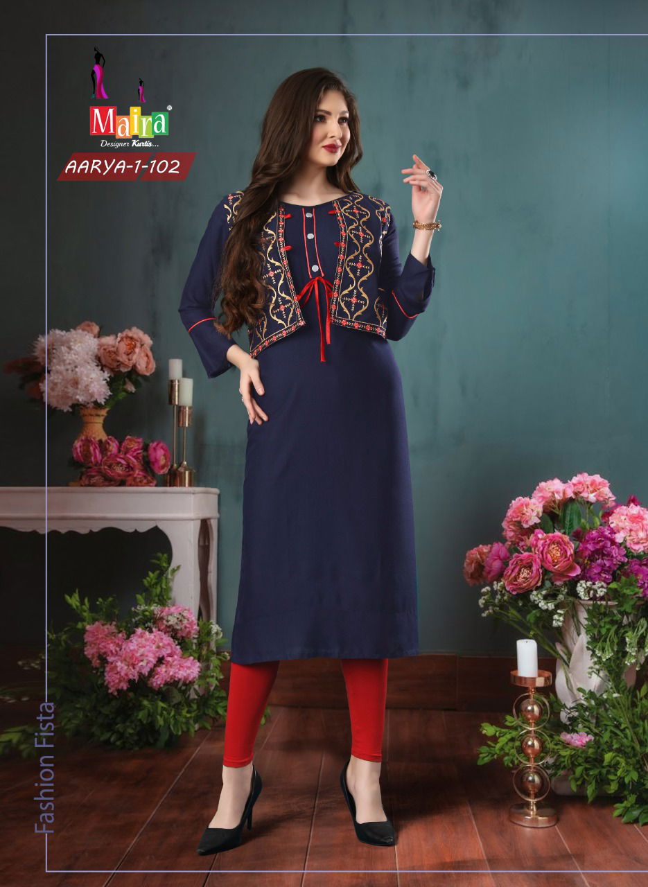 Maira Aarya 1 Latest Ethnic Wear Rayon Embroidery Designer Kurti Collection